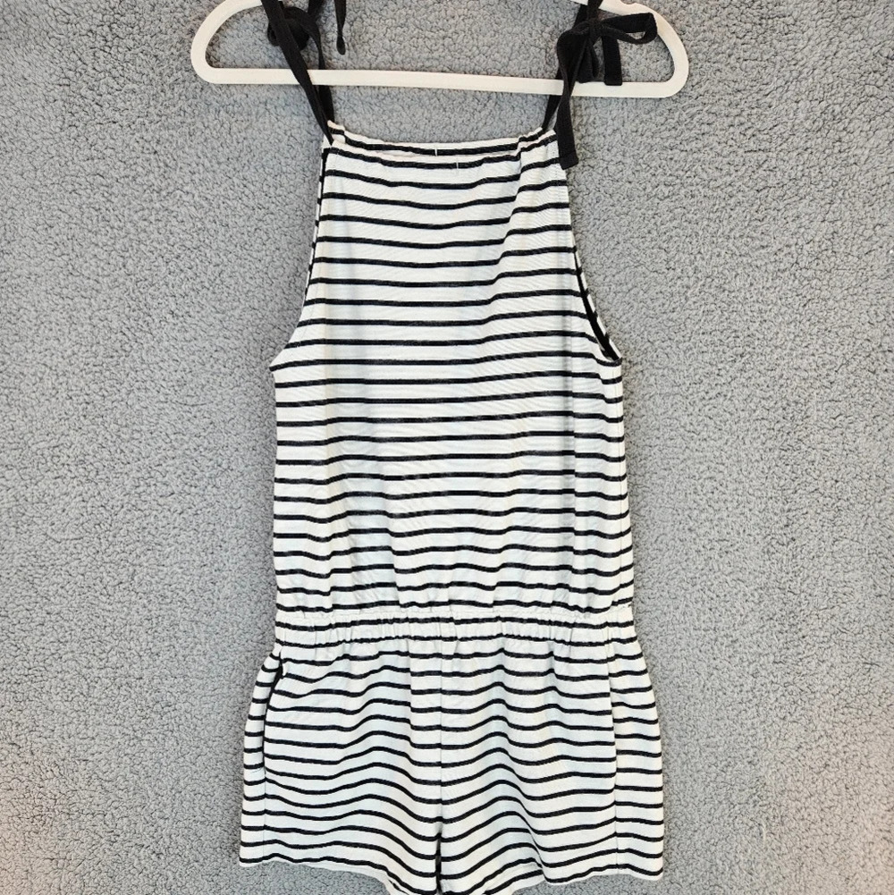 Madewell Black & White tie at shoulders Romper With Pockets. Sz XS - Picture 3 of 11